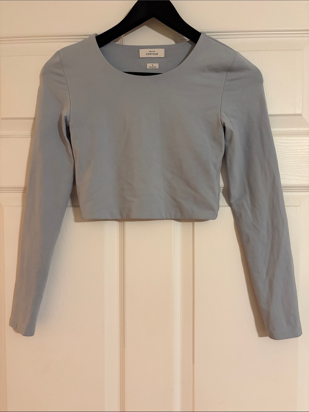 Babaton Contour Crew Long Sleeve Crop Top - Light Blue - Size S